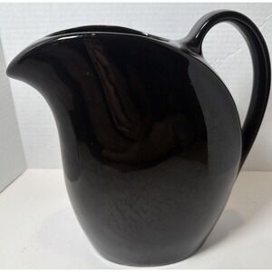 Vintage Hall Mid Century Modern Water Pitcher, Glossy Black Pottery